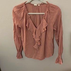 Gap Pink Ruffled Puff Blouse Shirt